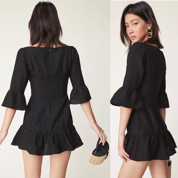 NWT LPA Revolve Dress 495 Black XS Linen Blend Ruffle Mini Minimalist Boho LBD - Picture 3 of 16
